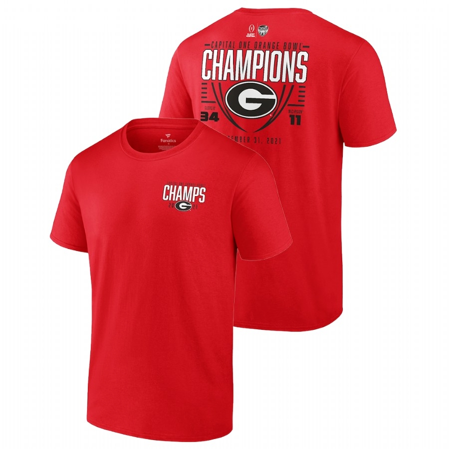 Georgia Bulldogs Men's NCAA Red Champions 2021 Orange Bowl CFP Score College Football T-Shirt ZZO8149HX